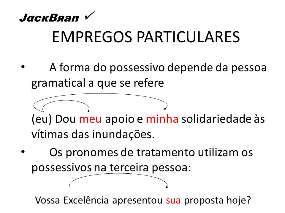 Jack Brandão; gramática, estudo pronominal, possessivos; JackBran Consult; ENEM, Vestibular, Concursos