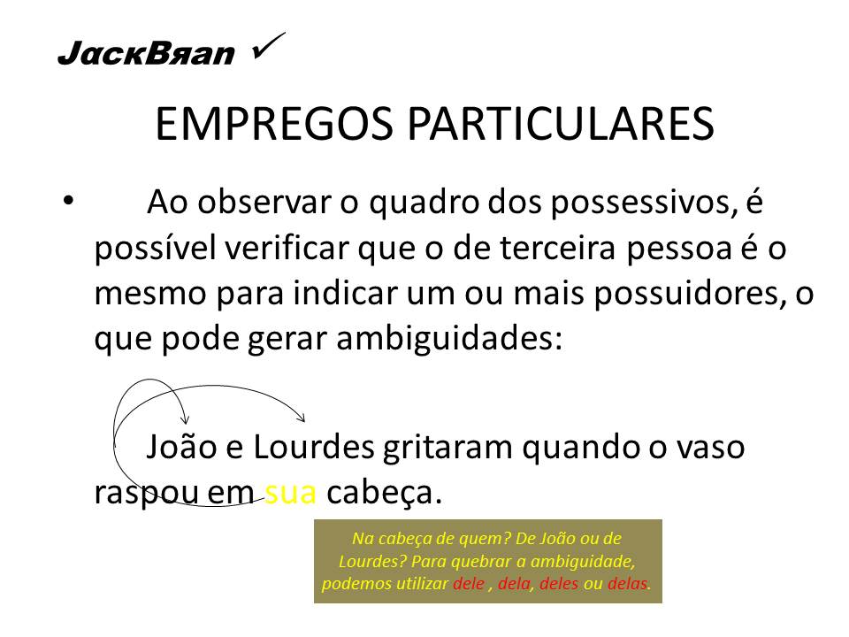 Jack Brandão; gramática, estudo pronominal, possessivos; JackBran Consult; ENEM, Vestibular, Concursos